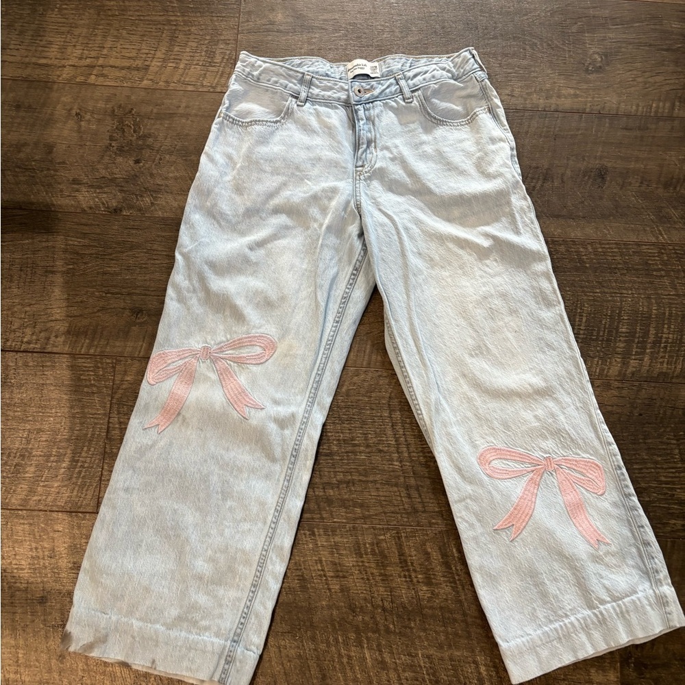 Abercrombie Kids Light Blue Jeans with Pink Bow Details